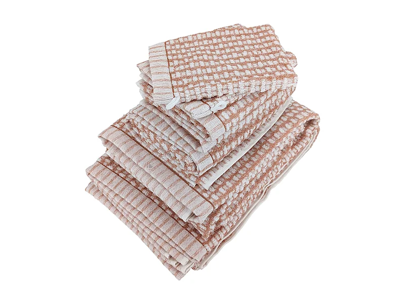 Parure de bain pur coton collection GLOW motifs quadrillés 7 pièces marron