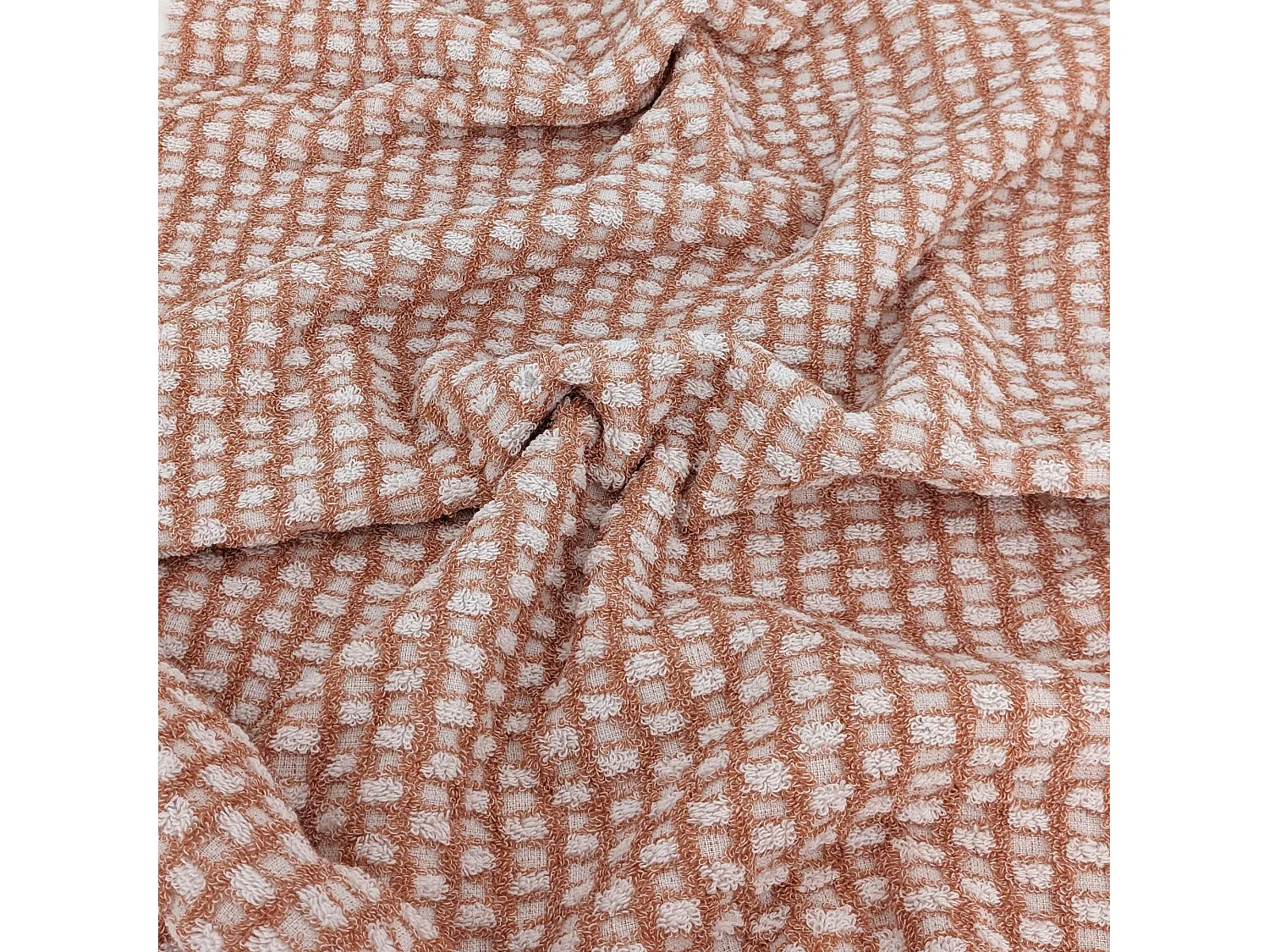 Parure de bain pur coton collection GLOW motifs quadrillés 7 pièces marron