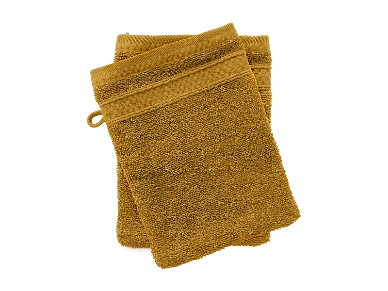 Lot de 2 gants de toilette coton 550 g/m2 NAÏA jaune Curry