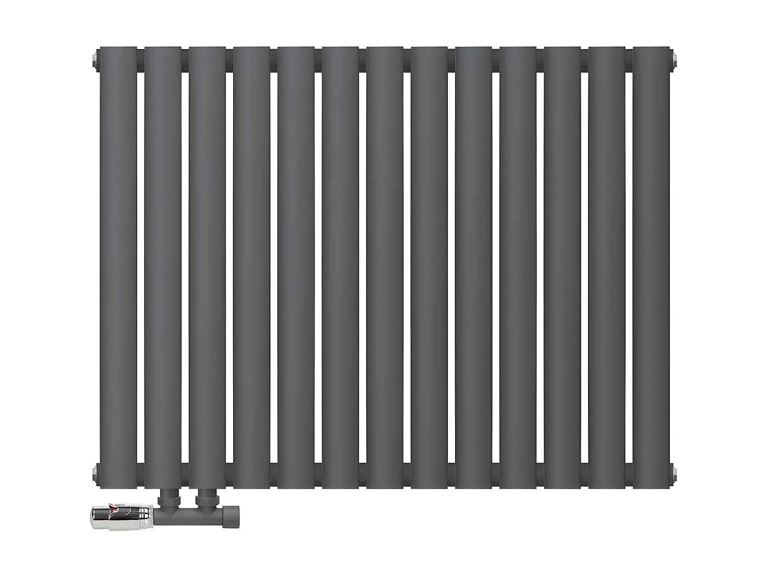 Radiateur anthracite simple couche tube ovale + raccord à gauche mural 780x600mm