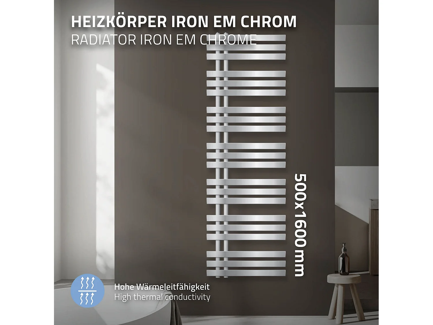 Radiateur sèche serviettes Iron EM chrome en acier 50x160 cm pour salle de bain