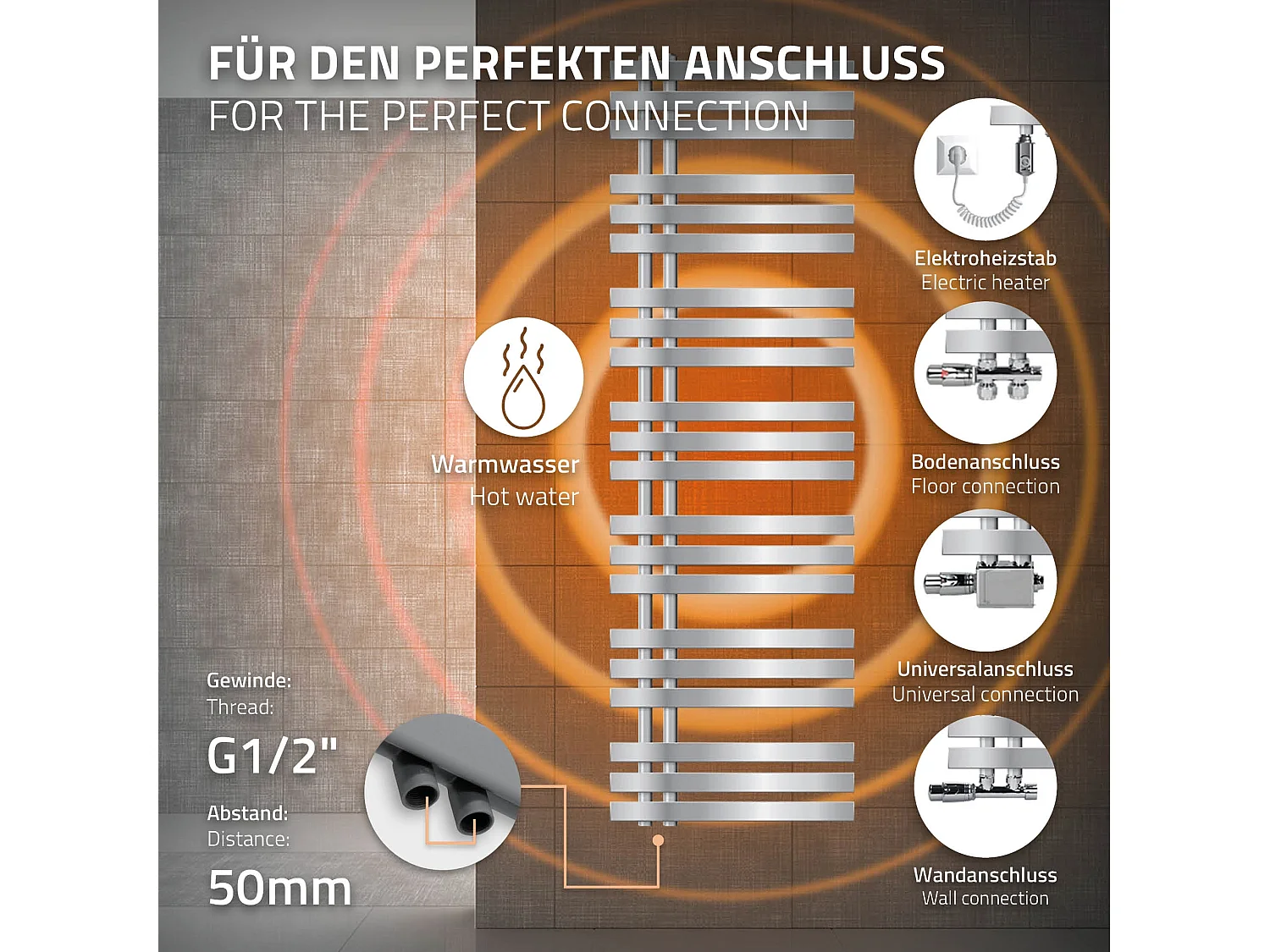 Radiateur sèche serviettes Iron EM chrome en acier 50x160 cm pour salle de bain