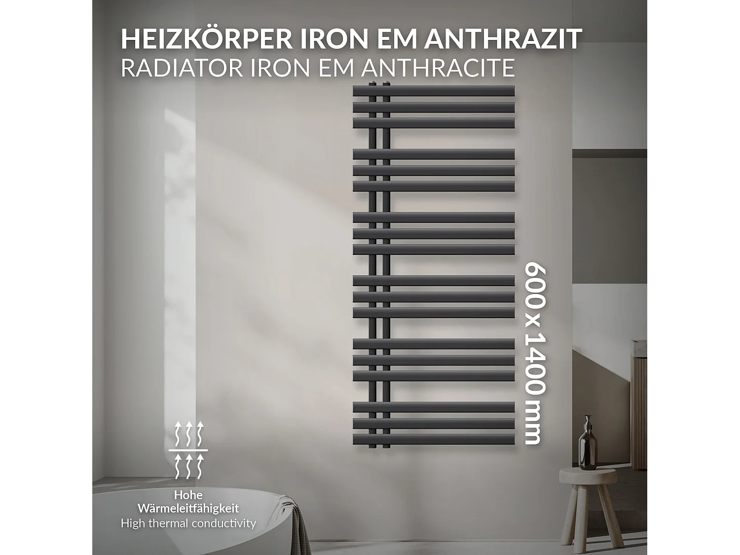 Radiatore scaldasalviette da bagno Iron EM Design antracite 600x1400 mm