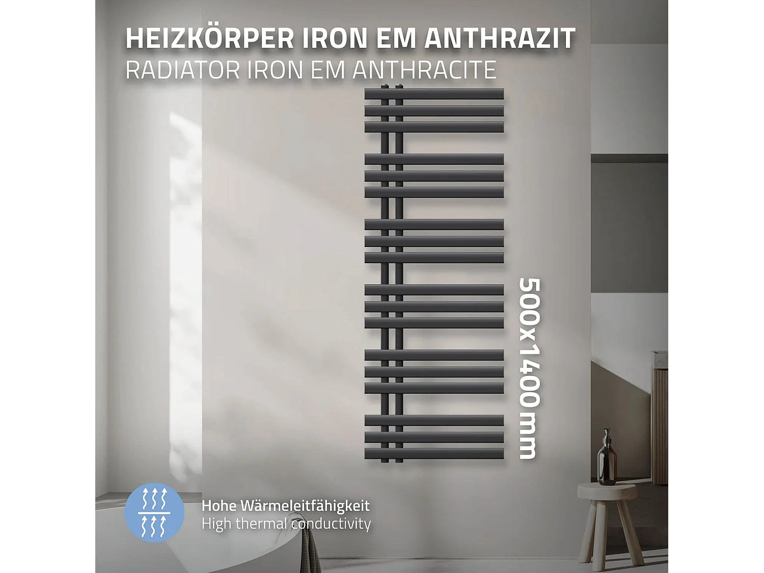 Iron EM Design Secador de toallas Radiador de calefacción para baño Antracita 500 x 1400 mm