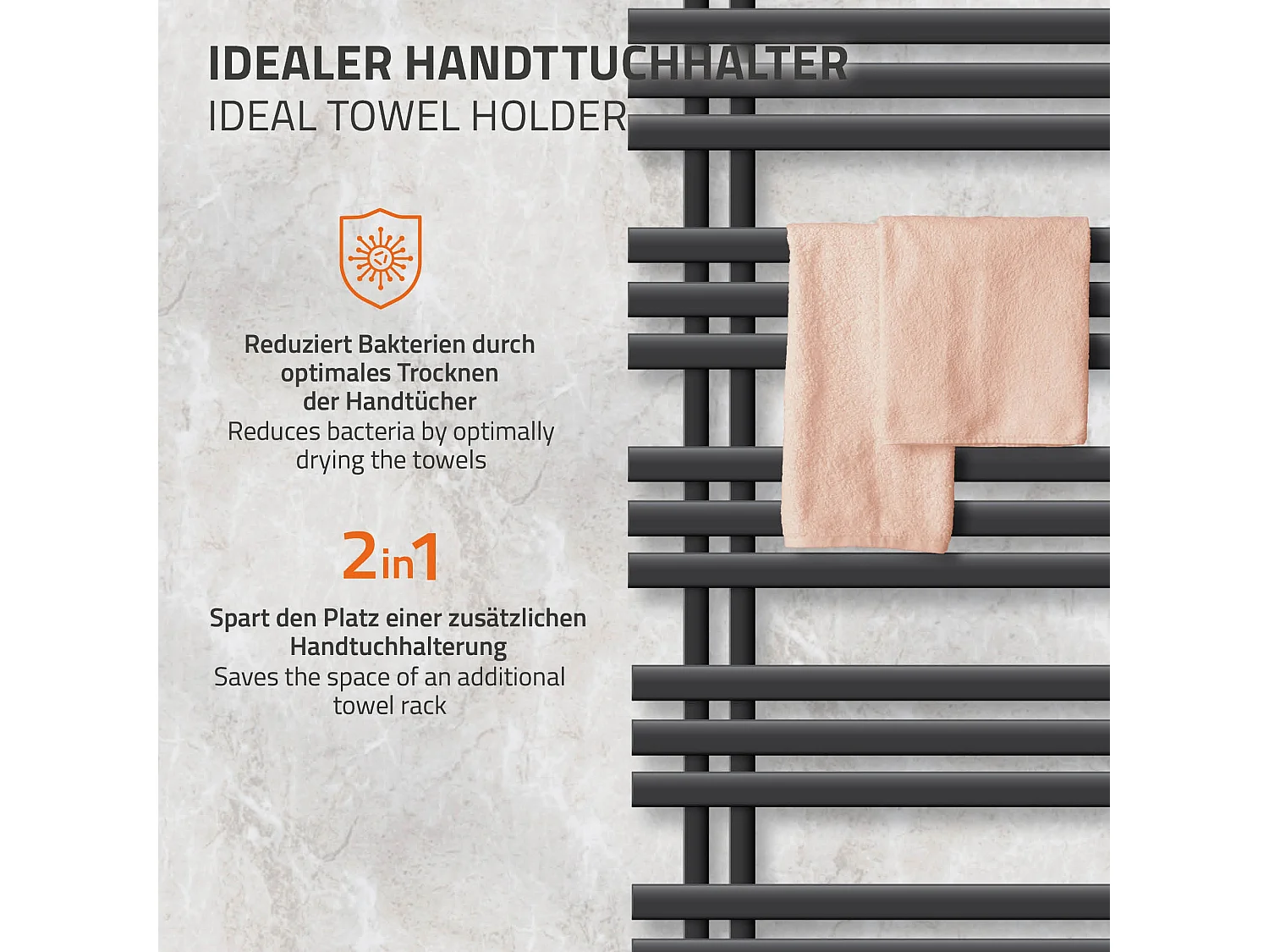 Radiateur chauffage bain sèche-serviettes Iron EM Design anthracite 500 x 1400 mm