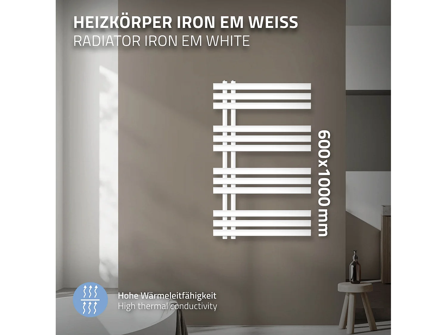 Radiador de calefacción para secador de toallas de baño Iron EM Design blanco 600 x 1000 mm