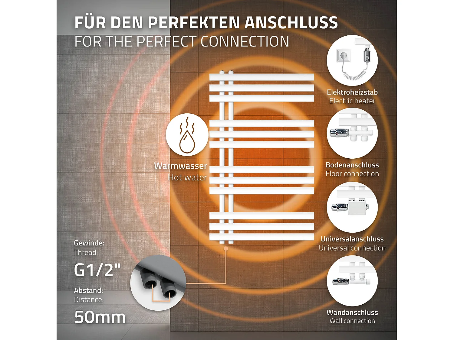 Radiador de calefacción para secador de toallas de baño Iron EM Design blanco 600 x 1000 mm