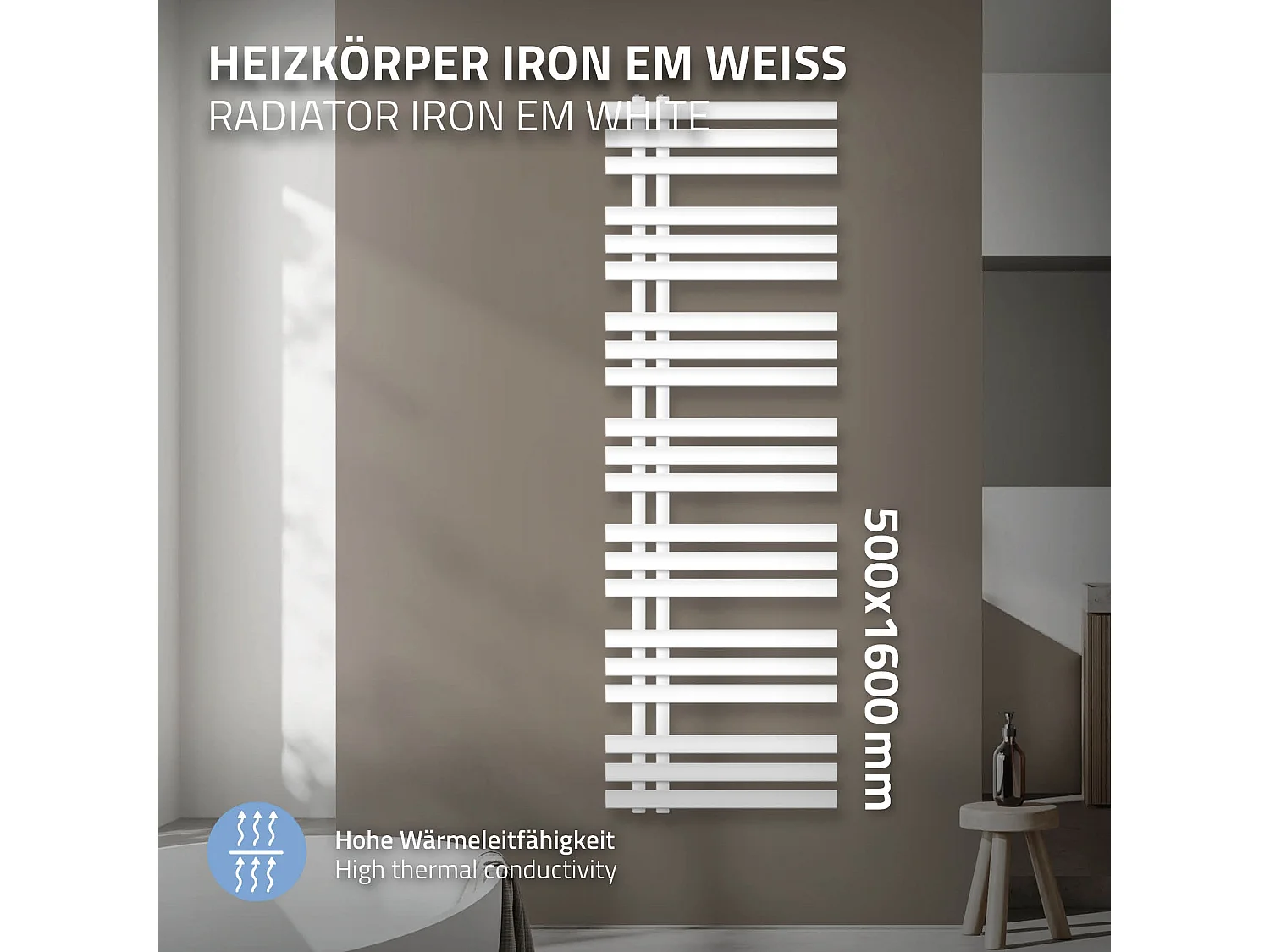 Radiador de calefacción para secador de toallas de baño Iron EM blanco 500 x 1600 mm