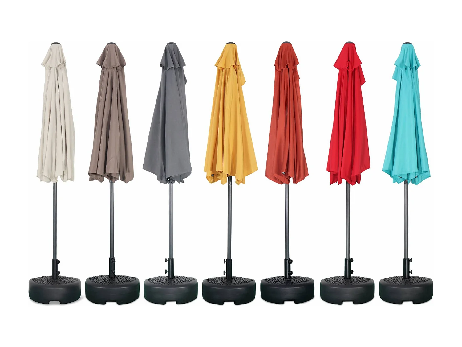 Parasol de balcon Ø250cm  – CALVI – Demi-parasol droit. mât central en aluminium avec manivelle d’ouverture. toile terracotta