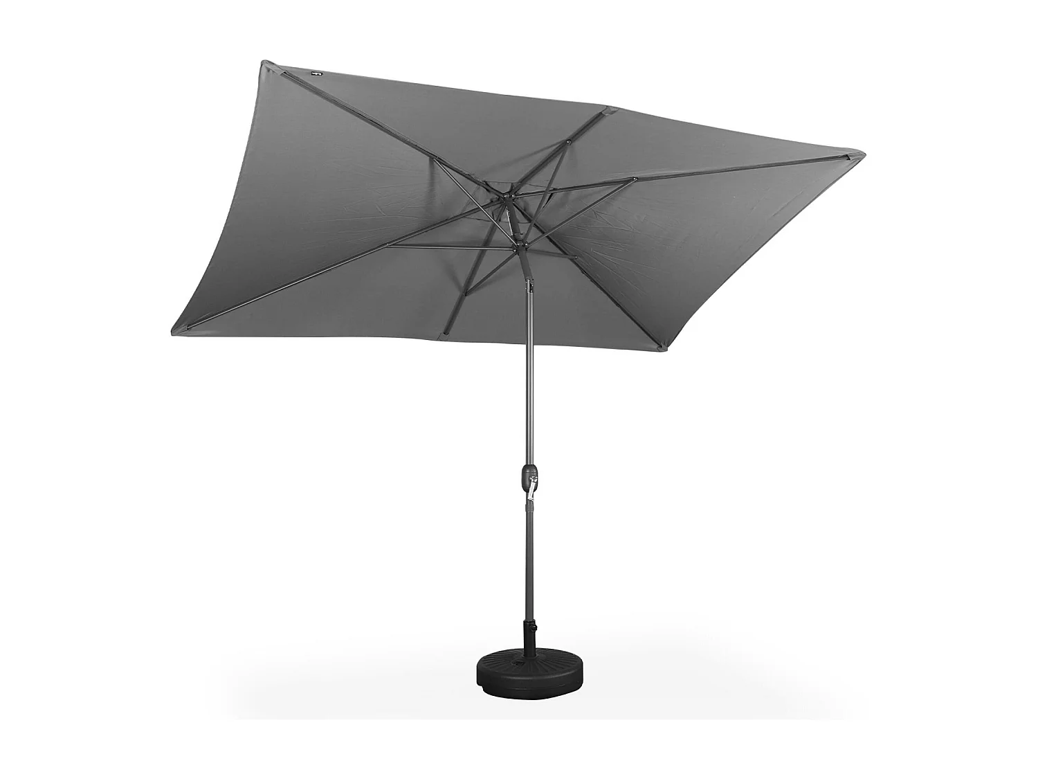 Parasol droit rectangulaire 2x3m - Touquet gris - mât central en aluminium orientable et manivelle d'ouverture