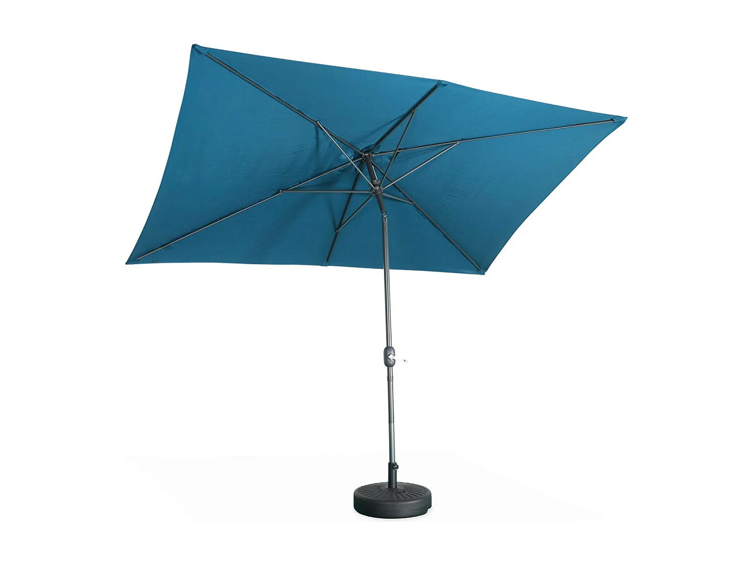 Parasol droit rectangulaire 2x3m - Touquet Bleu canard - mât central en aluminium orientable et manivelle d'ouverture