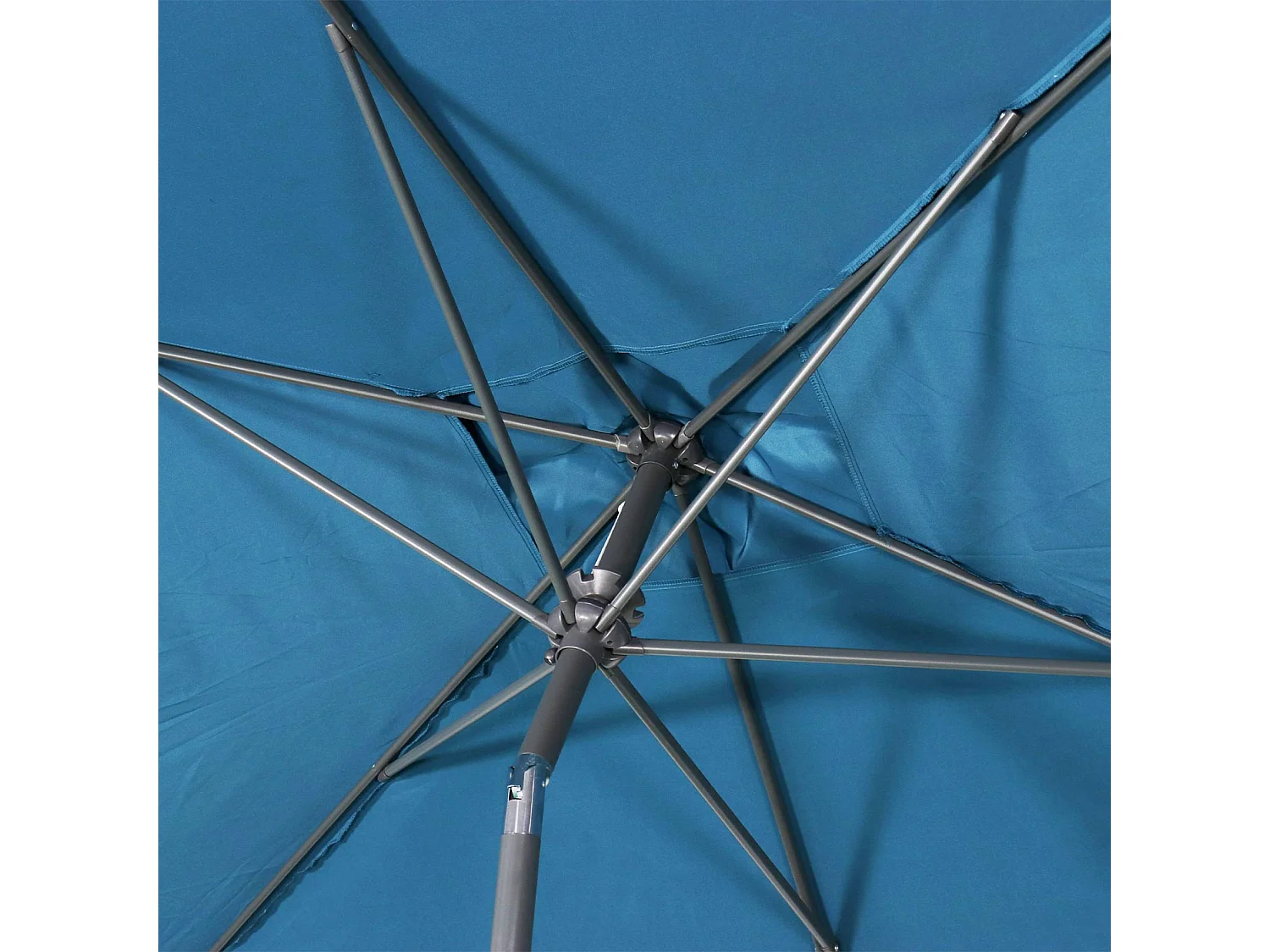 Parasol droit rectangulaire 2x3m - Touquet Bleu canard - mât central en aluminium orientable et manivelle d'ouverture