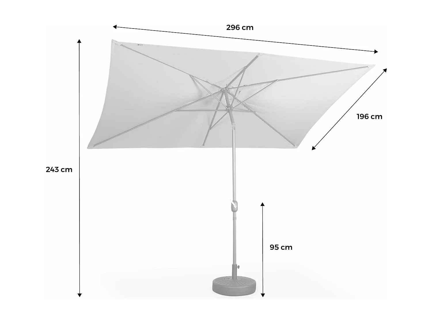 Parasol droit rectangulaire 2x3m - Touquet Bleu canard - mât central en aluminium orientable et manivelle d'ouverture