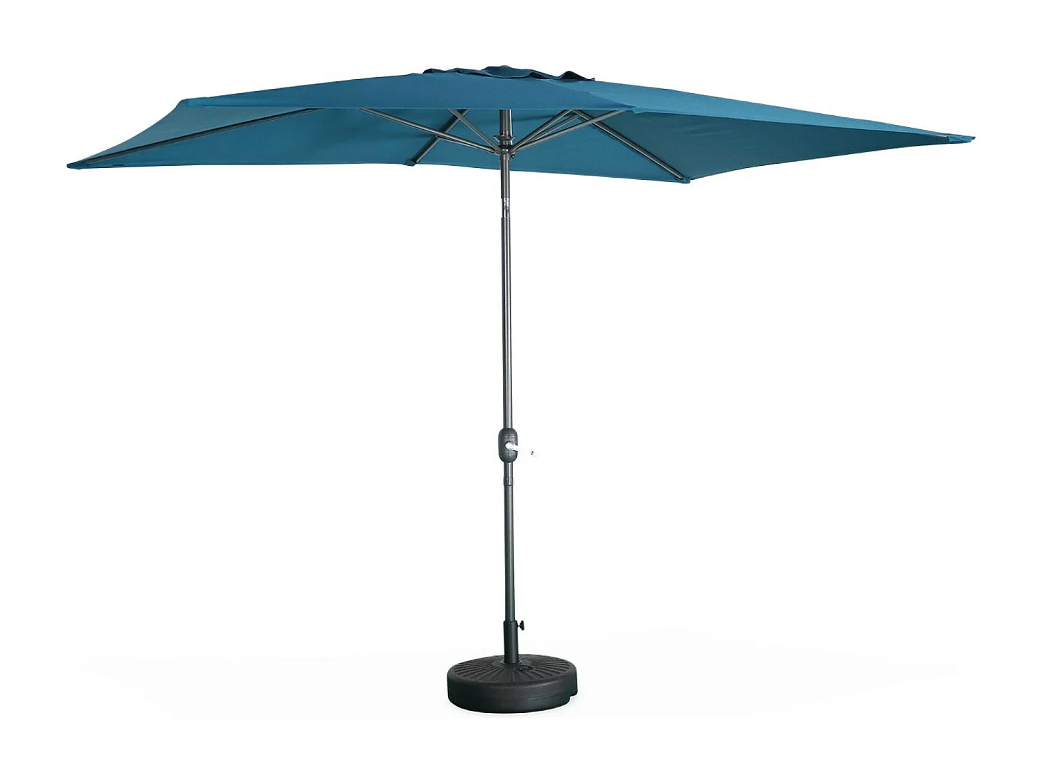 Parasol droit rectangulaire 2x3m - Touquet Bleu canard - mât central en aluminium orientable et manivelle d'ouverture
