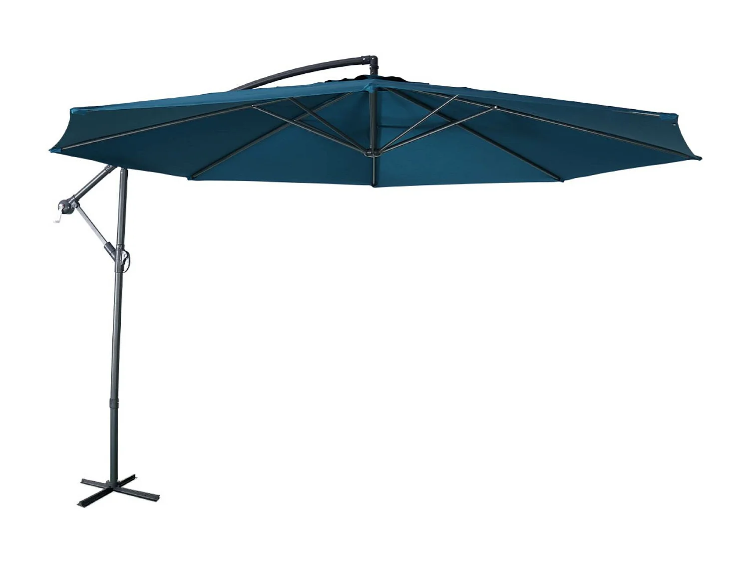 Parasol déporté Ø350cm - Hardelot - Coloris Bleu canard. structure anthracite. manivelle anti-retour.