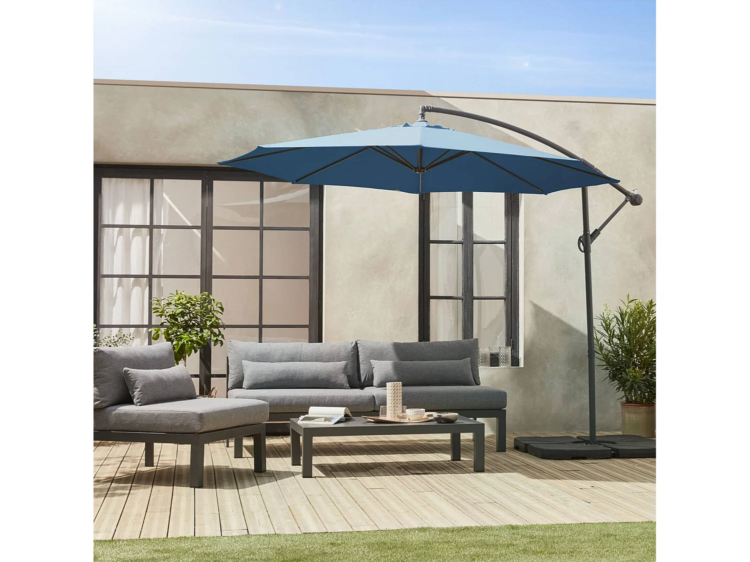 Ombrellone rotondo eccentrico, ø3,5m, blu