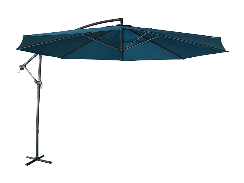 Parasol déporté Ø350cm - Hardelot - Coloris Bleu canard. structure anthracite. manivelle anti-retour.