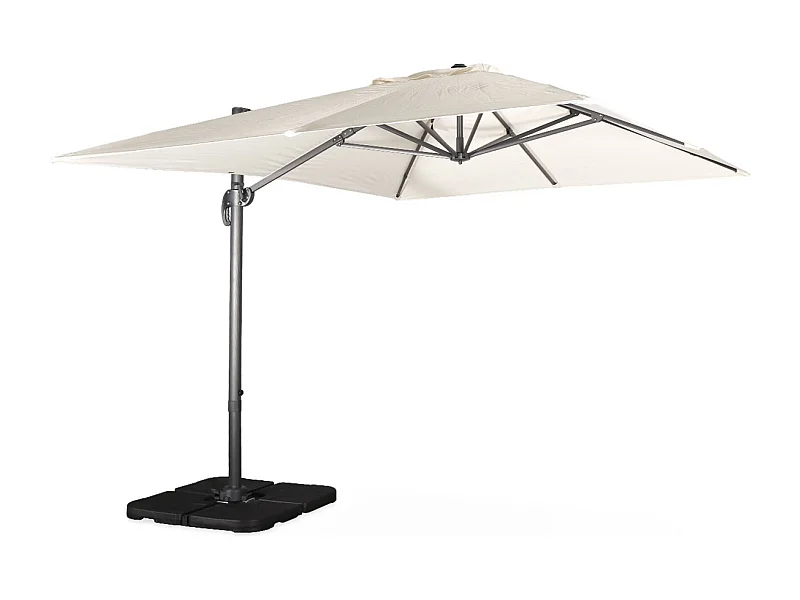 Parasol déporté rectangulaire écru 3x4m + dalles à lester 50x50cm