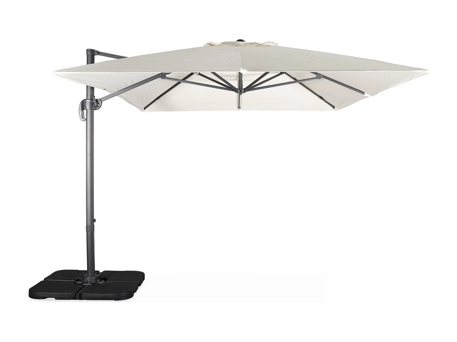 Parasol déporté rectangulaire écru 3x4m + dalles à lester 50x50cm