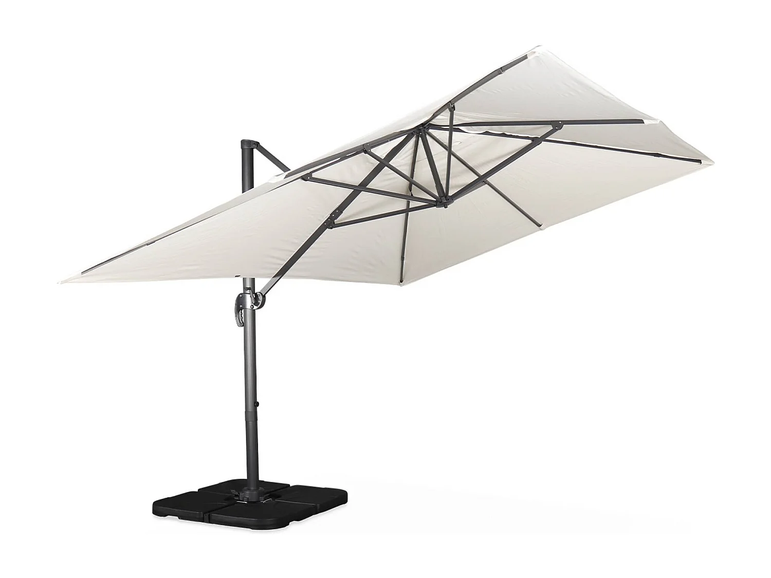 Parasol déporté rectangulaire écru 3x4m + dalles à lester 50x50cm