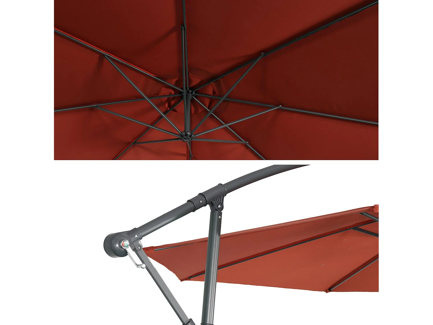 Parasol déporté Ø350cm - Hardelot - Coloris Terracotta. structure anthracite. manivelle anti-retour.