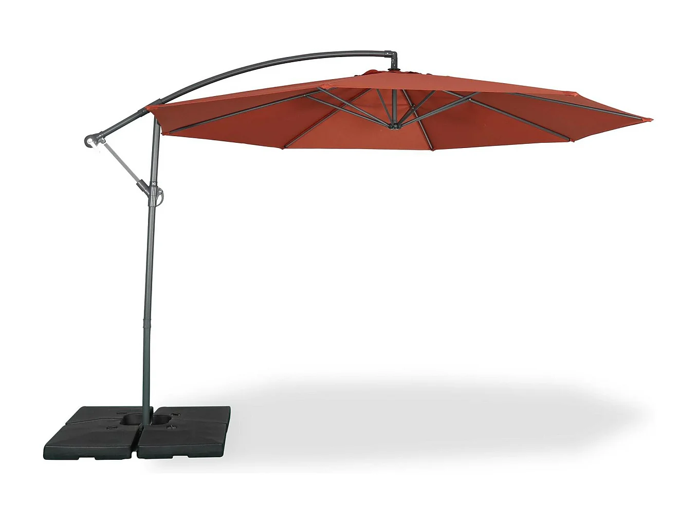 Parasol déporté Ø350cm - Hardelot - Coloris Terracotta. structure anthracite. manivelle anti-retour.