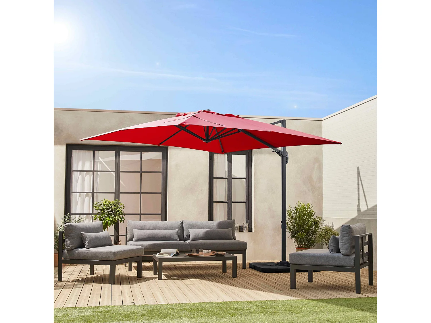 Ombrellone rettangolare decentrato in alluminio 3x3m, rosso
