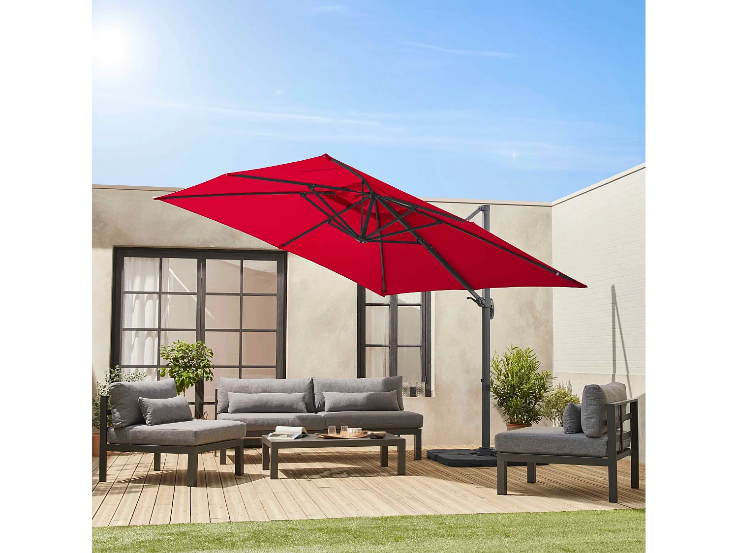 Ombrellone rettangolare decentrato in alluminio 3x3m, rosso