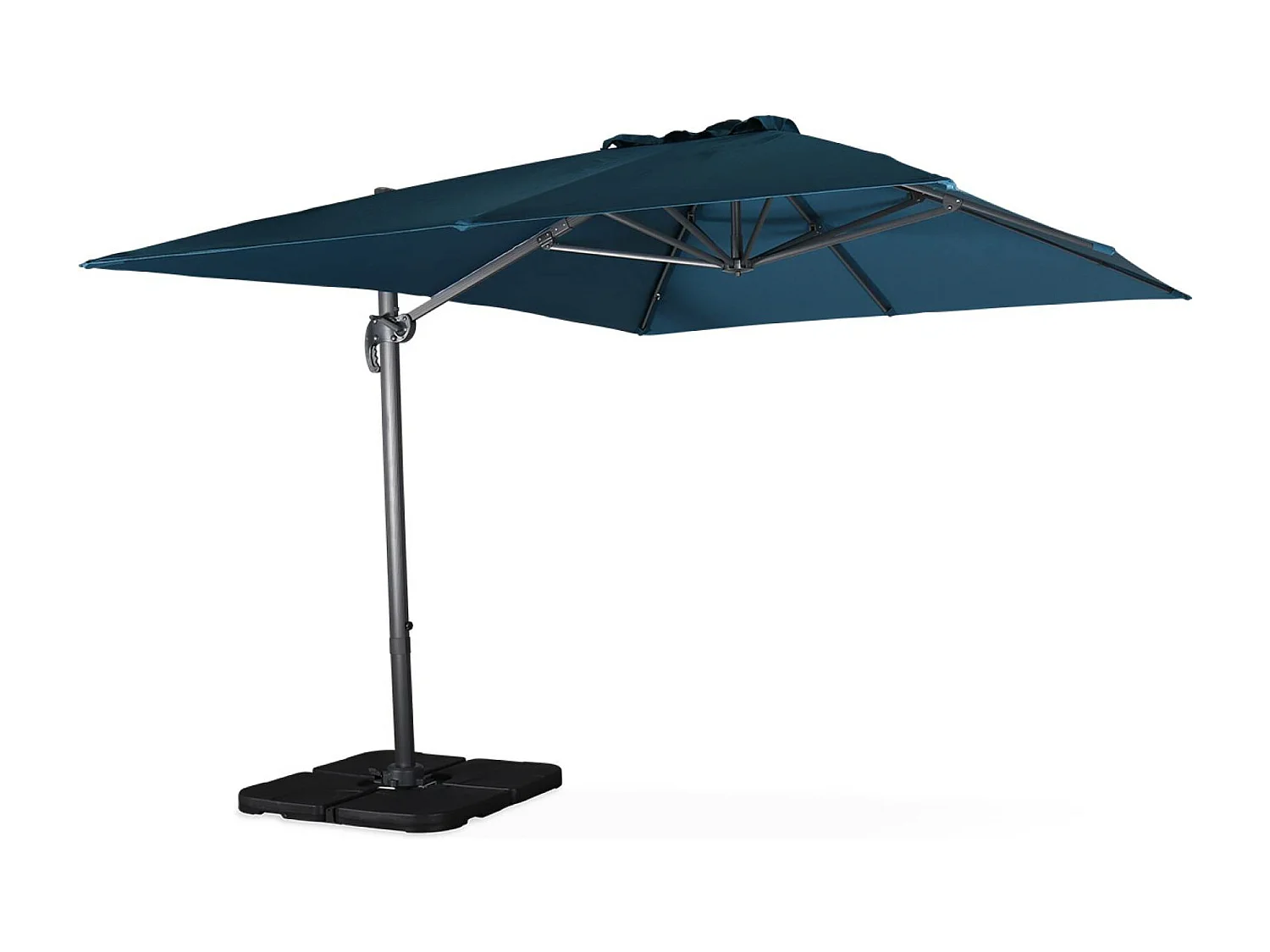 Ombrellone decentrato rettangolare 3x4m + base 50x50cm, blu