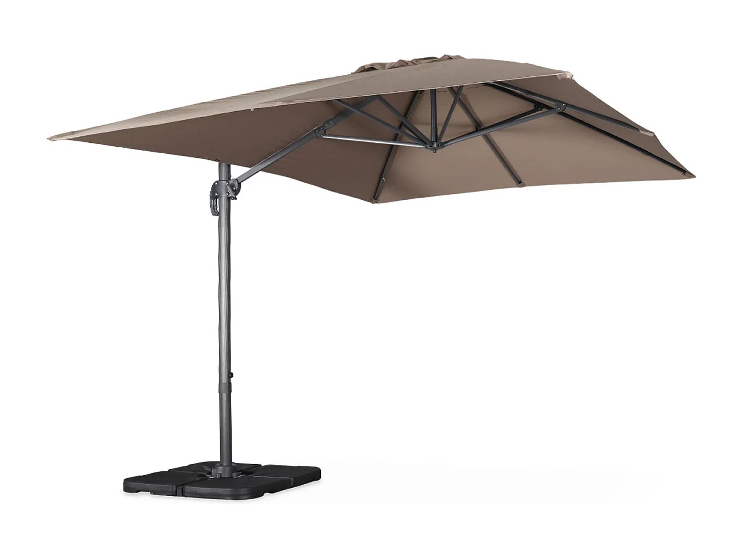 Parasol déporté rectangulaire taupe 3x4m + dalles à lester 50x50cm