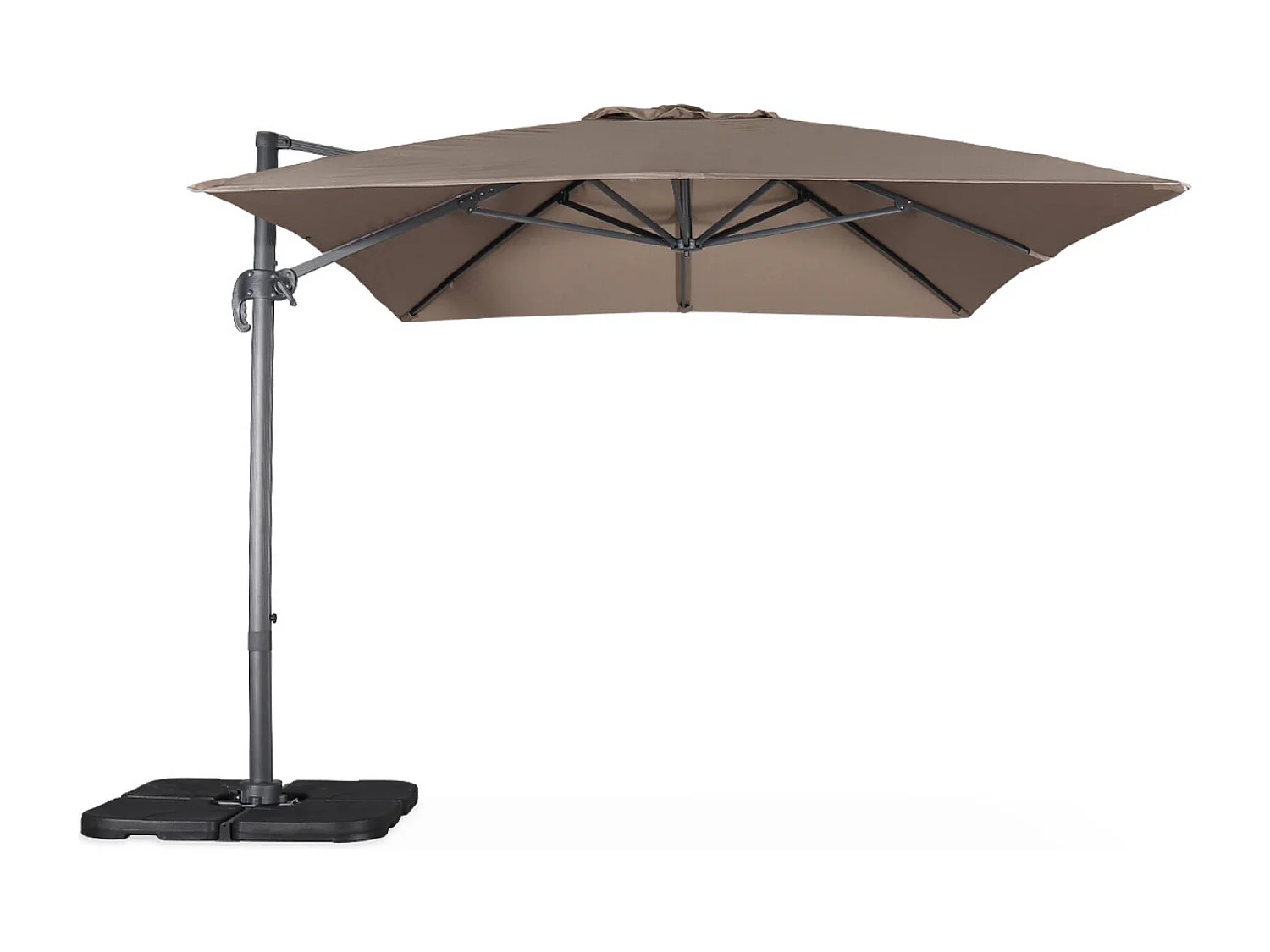 Parasol déporté rectangulaire taupe 3x4m + dalles à lester 50x50cm