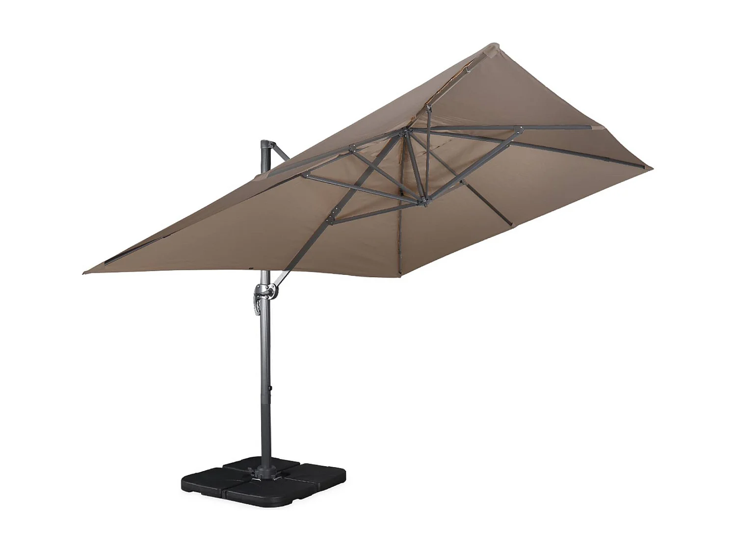 Parasol déporté rectangulaire taupe 3x4m + dalles à lester 50x50cm