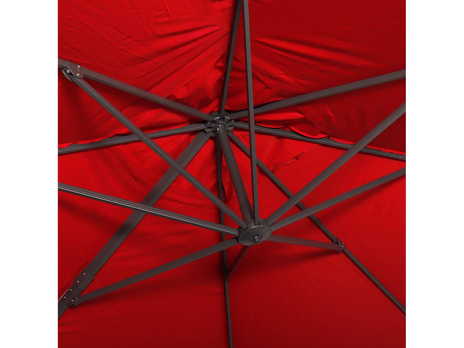 Parasol déporté rectangulaire rouge 3x4m + dalles à lester 50x50cm