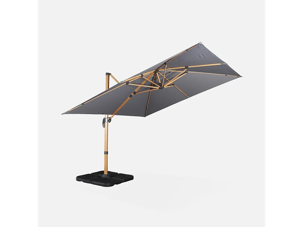Parasol cuadrado excéntrico, 3x3m gris