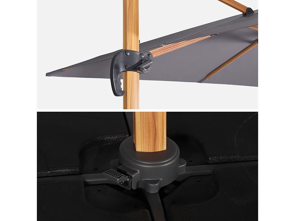 Parasol cuadrado excéntrico, 3x3m gris