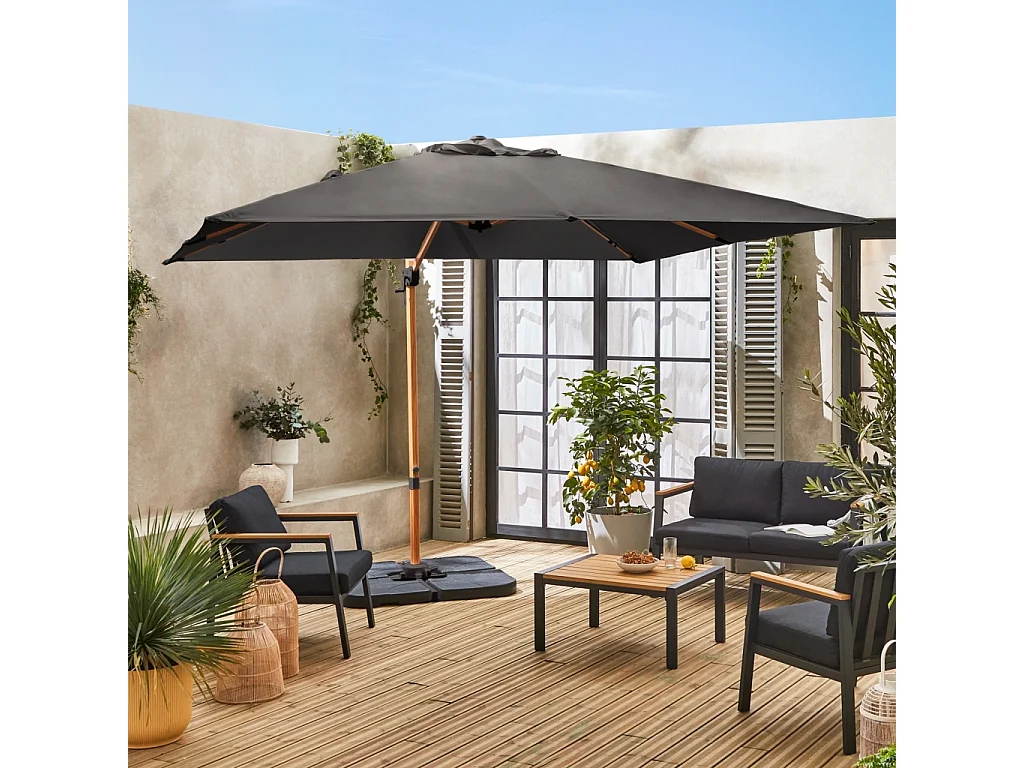 Parasol cuadrado excéntrico, 3x3m gris