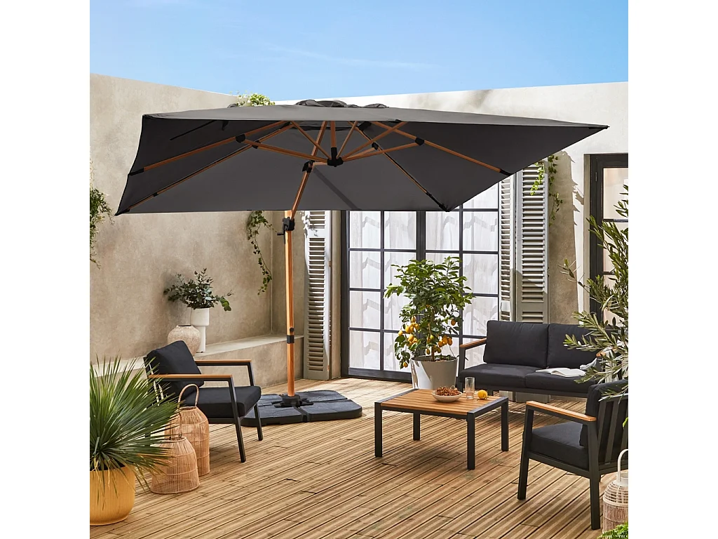 Parasol cuadrado excéntrico, 3x3m gris