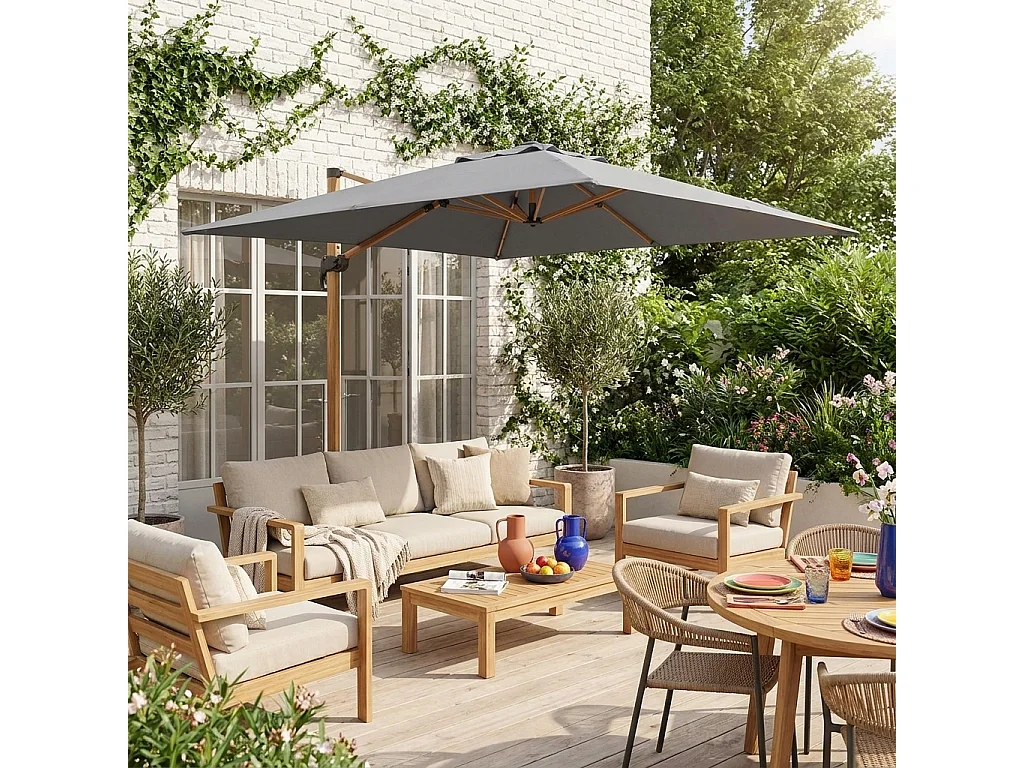 Parasol cuadrado excéntrico, 3x3m gris