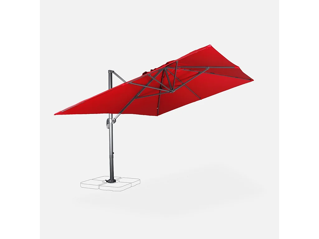 Parasol déporté rectangulaire 3x4m - Wimereux - rouge- Parasol excentré inclinable dans 6 positions. rotatif à 360°.