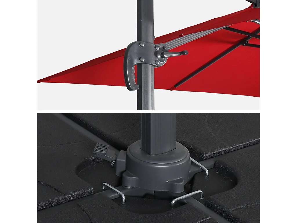 Parasol déporté rectangulaire 3x4m - Wimereux - rouge- Parasol excentré inclinable dans 6 positions. rotatif à 360°.