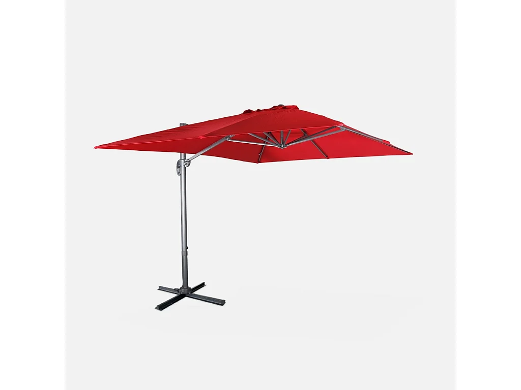Parasol déporté rectangulaire 3x4m - Wimereux - rouge- Parasol excentré inclinable dans 55 positions. rotatif à 360°.