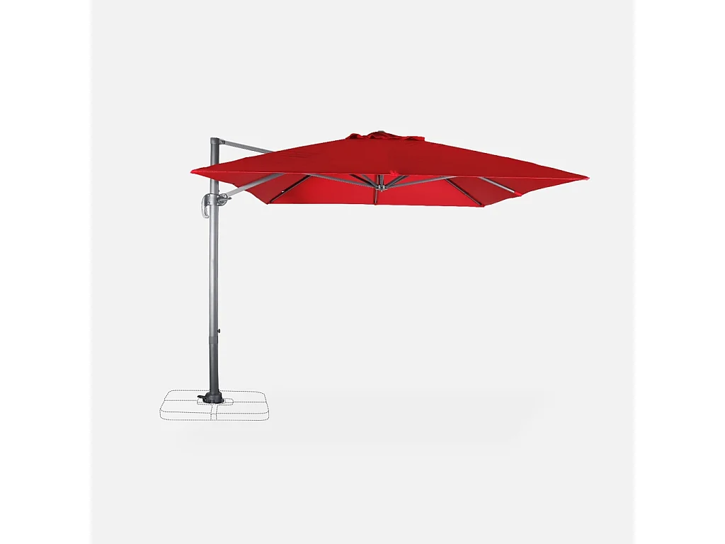 Parasol déporté rectangulaire 3x4m - Wimereux - rouge- Parasol excentré inclinable dans 55 positions. rotatif à 360°.