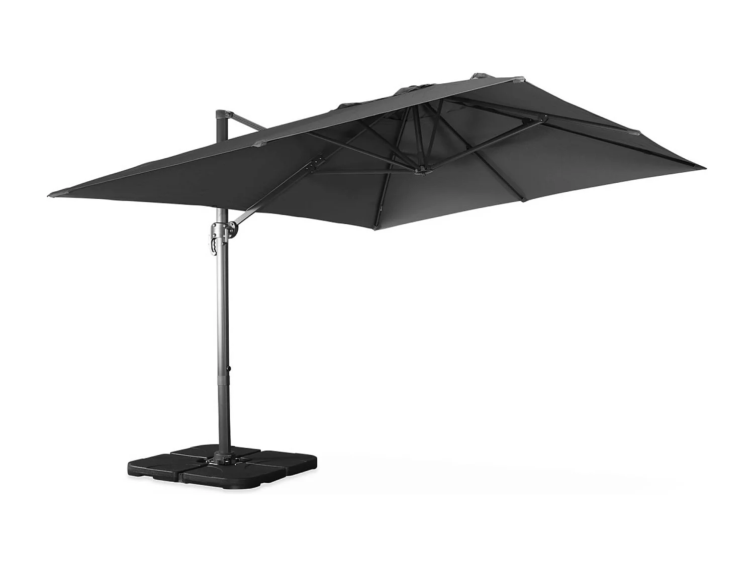 Ombrellone decentrato rettangolare 3x4m + base 50x50cm, grigio