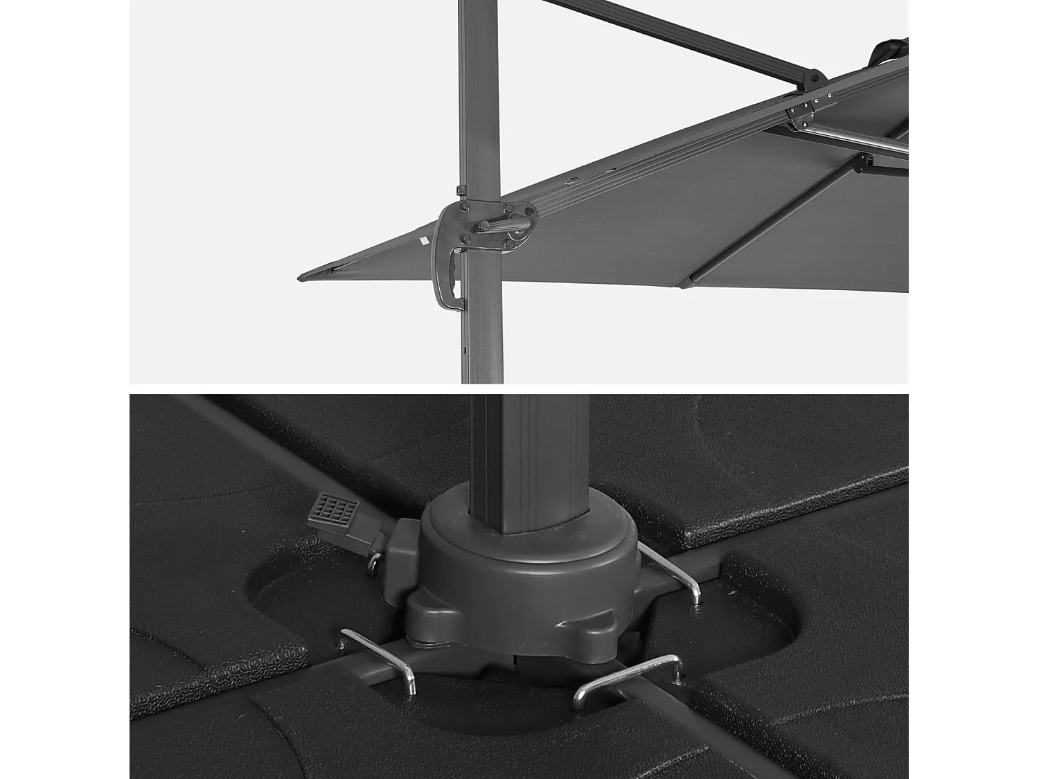 Ombrellone decentrato rettangolare 3x4m + base 50x50cm, grigio