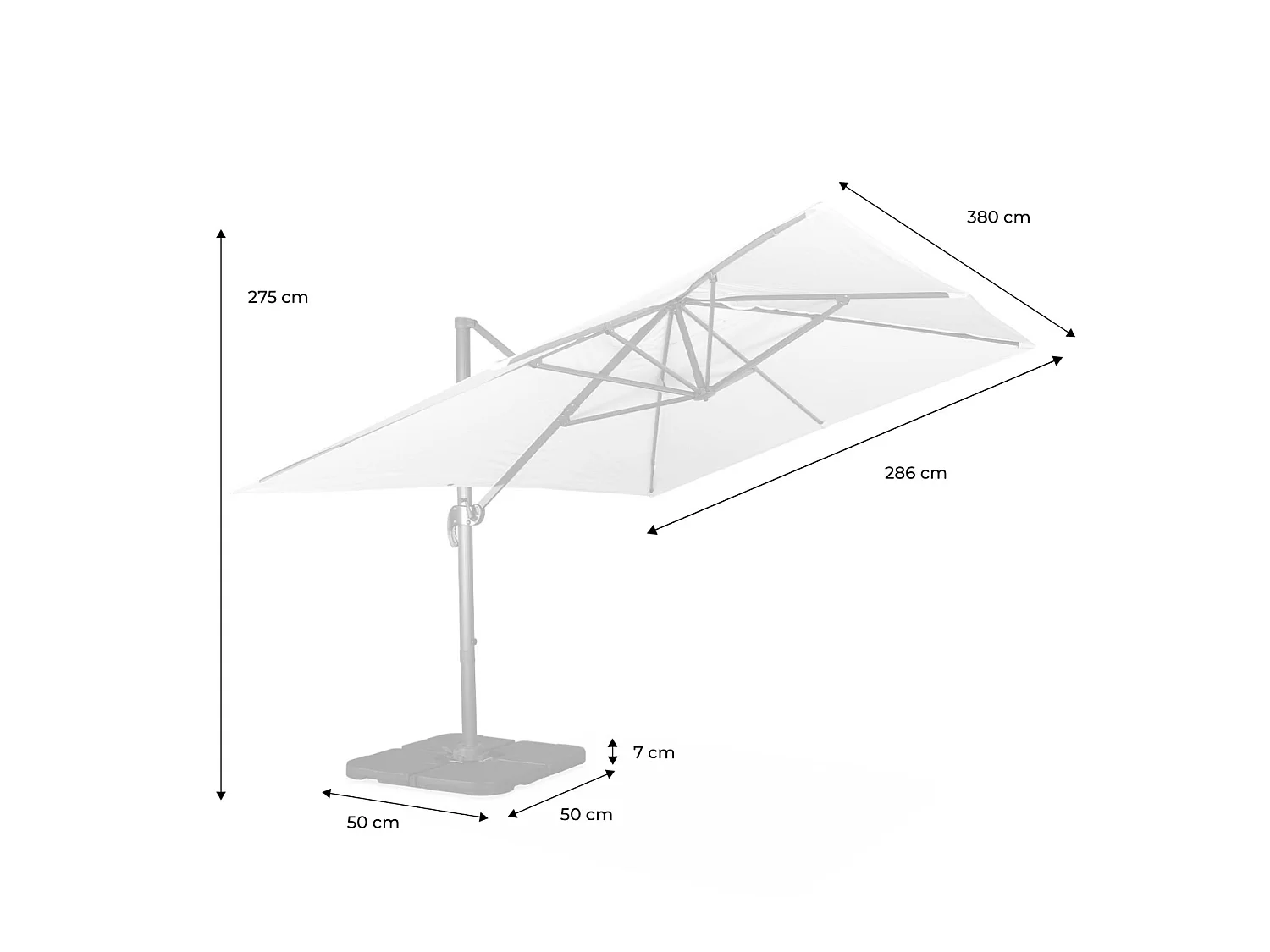 Parasol rectangular excéntrico, 3x4m + losas 50x50cm gris