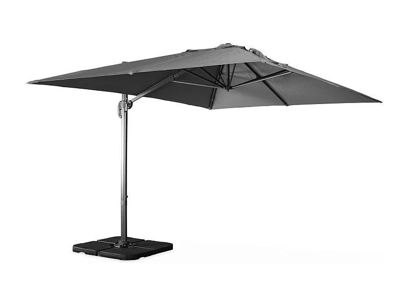 Parasol déporté rectangulaire gris 3x4m + dalles à lester 50x50cm