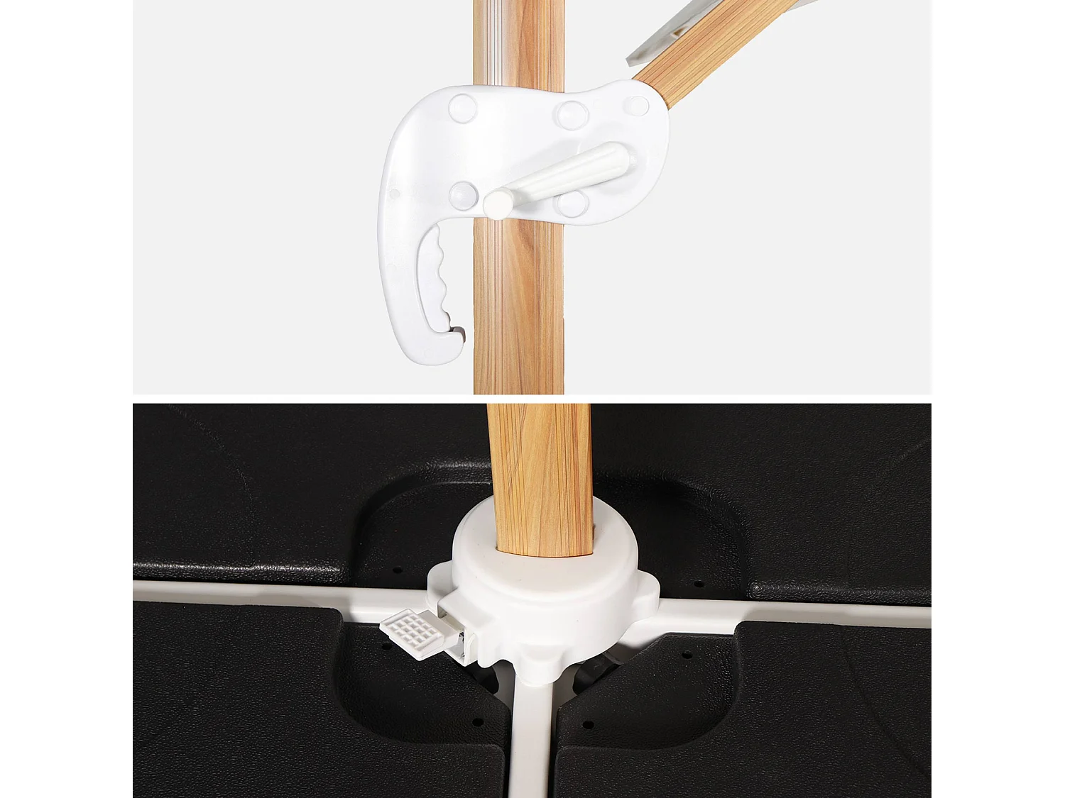 Ombrellone rettangolare decentrato 3x4 m con palo effetto legno e basi