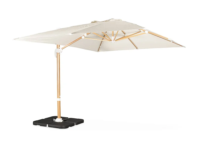Ombrellone rettangolare decentrato 3x4 m con palo effetto legno e basi