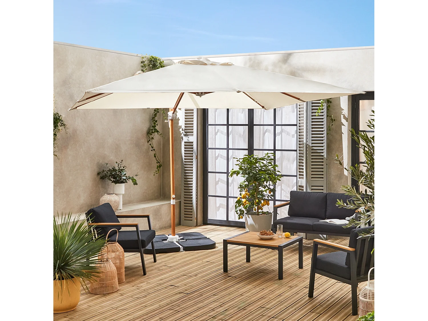 Parasol 3x3m cuadrado desplazado crudo