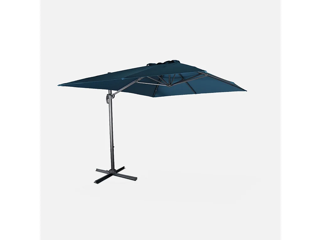 Parasol déporté rectangulaire 3x4 m - Wimereux - bleu canard- Parasol excentré inclinable dans 5 positions. rotatif à 360°.